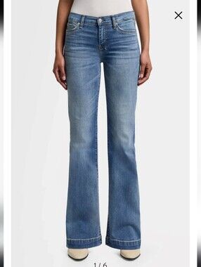 7 For All Mankind Dojo Flare Trouser Jeans Medium Denim Distressed Size 30